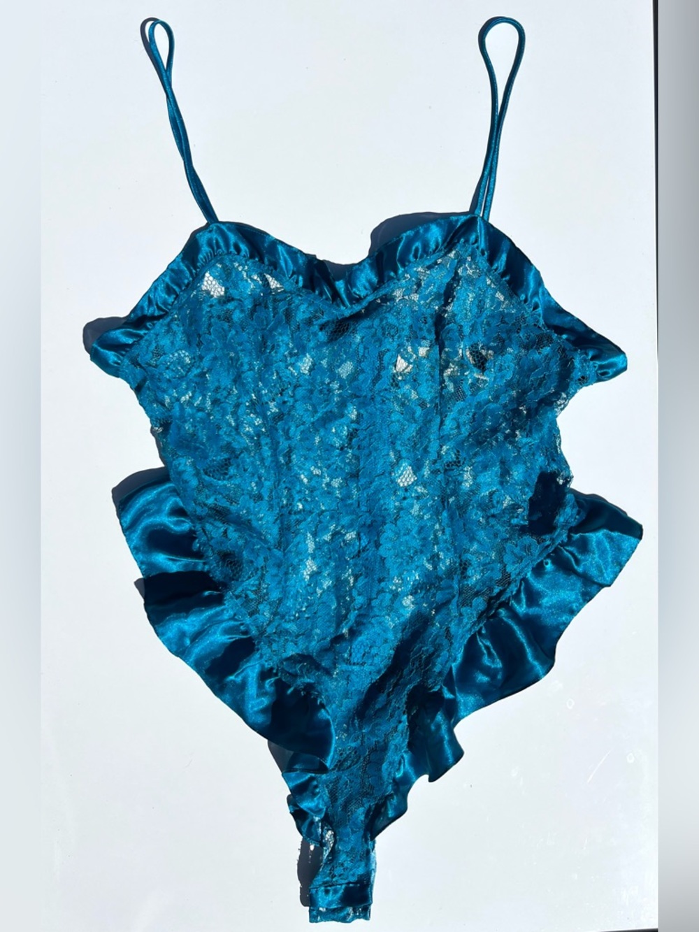 Vtg 80s 90s Victoria’s Secret Gold Label Lace Teddy Bodysuit Lingerie M Blue